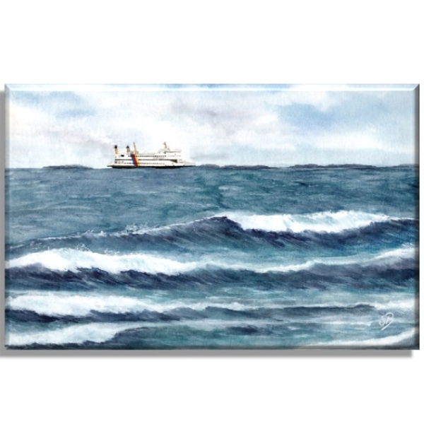 Leinwand 30 x 20 cm Keilrahmen Canvas-Leinen Aquarell Kunst Druck Kunstdruck Strandkorb Sonnenuntergang Dänemark Nordsee Dagebüll Fähe rmit Wellen - DB5